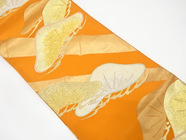 アンティーク　竹に笠松模様織り出し袋帯（材料）